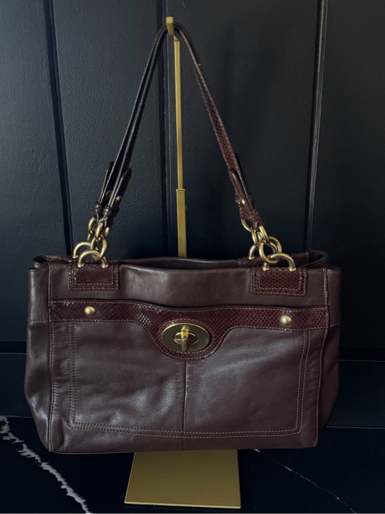 Coach Handbags - Coach F16537 Kristin Leather Turnlock Tote Brown Python Trim